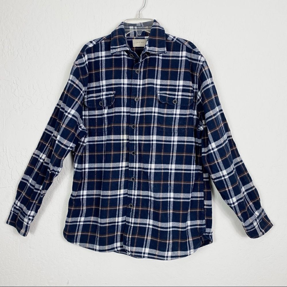 Jachs Navy & White Plaid Flannel Button Up Shirt
